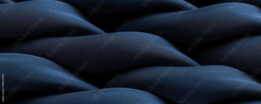 Poster elegant dark blue fabric texture with soft waves and folds creating a smooth surface, ideal for back