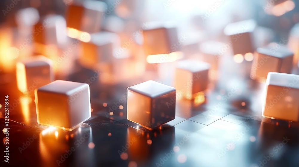 Poster abstract floating cubes with light effect background artificial intelligence theme