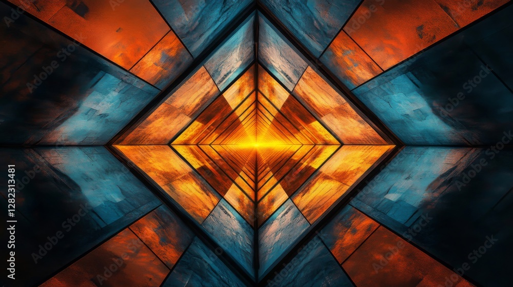 Poster geometric abstract texture background with orange and blue block pattern design