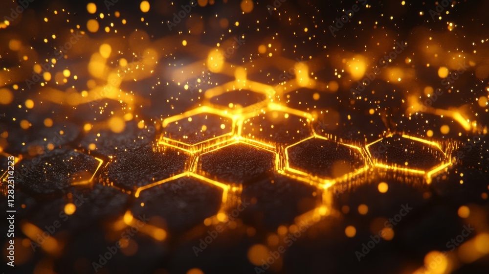 Poster glowing hexagonal pattern on dark surface high tech abstract background