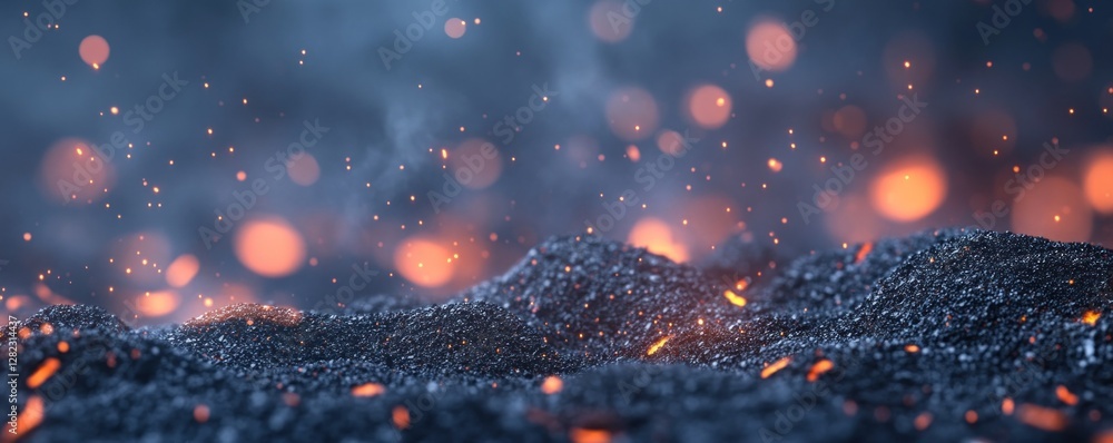 Poster dynamic texture with glowing embers and soft focus background creating an atmospheric scene ideal fo