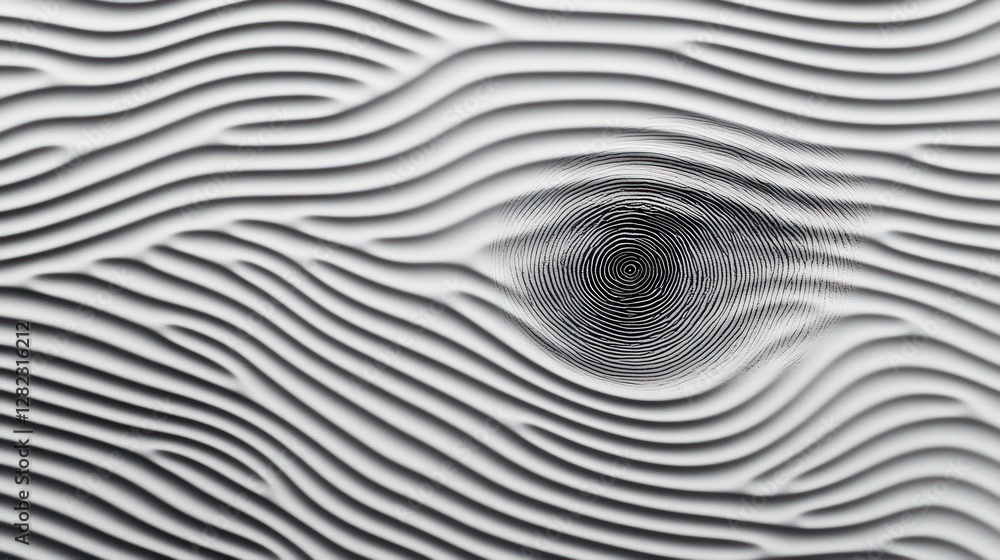 Poster abstract texture with flowing lines and a central dark spot creating a unique visual effect, ideal f