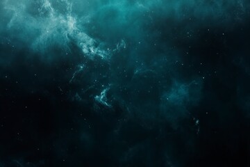 Fototapeta premium Dark teal nebula with scattered stars and cosmic dust.