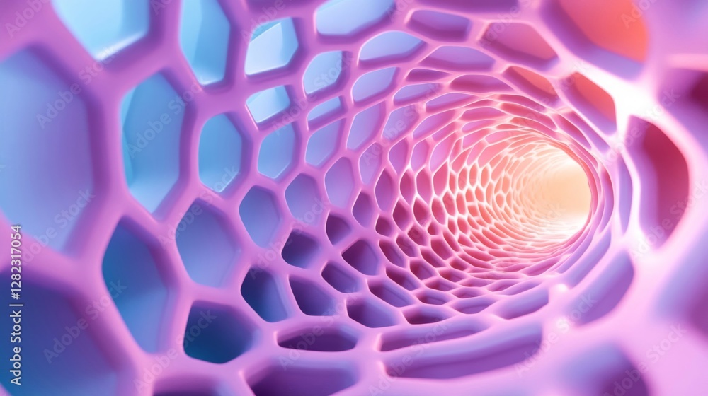 Poster abstract honeycomb structure with gradient pink and blue lighting and cellular pattern