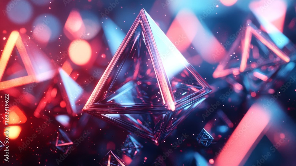 Aufkleber abstract geometric pyramids with red and blue hues in a digital rendering