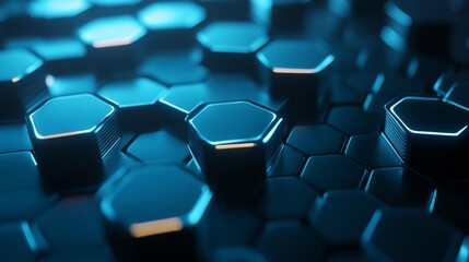 Fototapeta premium Abstract Dark Blue Hexagon Background Texture with Geometric Pattern in 3D Render