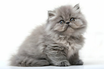 Fototapeta premium Cute Persian kitten with soft gray fur and round face