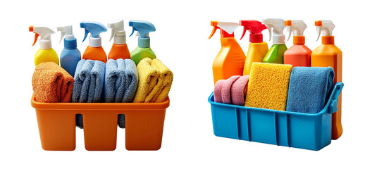 Cleaning Supplies with Towels on Transparent Background