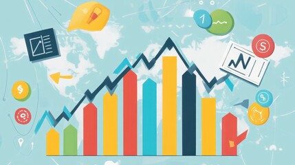 Fototapeta premium Investment growth bar chart flat design top view futuristic finance theme cartoon drawing colored pastel.