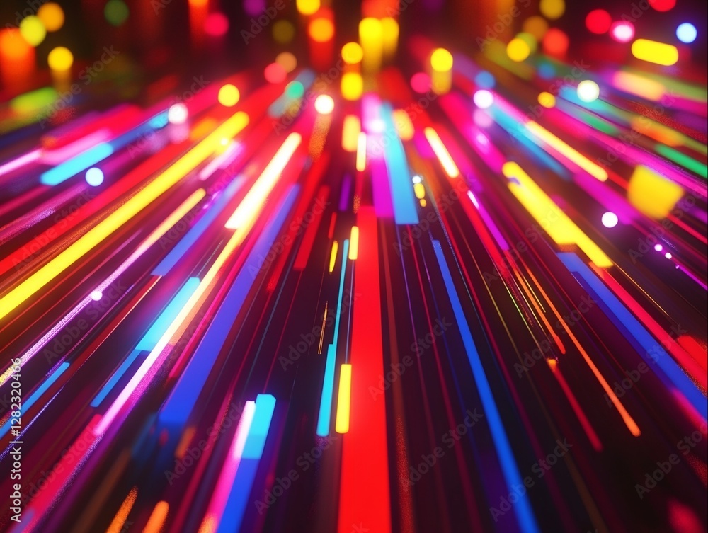 Poster converging multicolored lines and lights