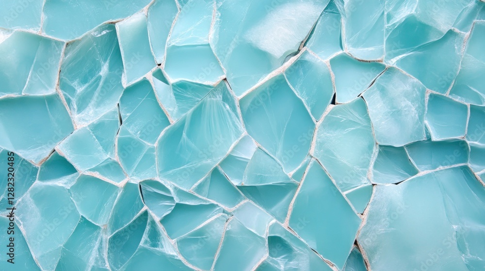 Poster textured turquoise glass pieces create a stunning visual display with ample copy space for design el