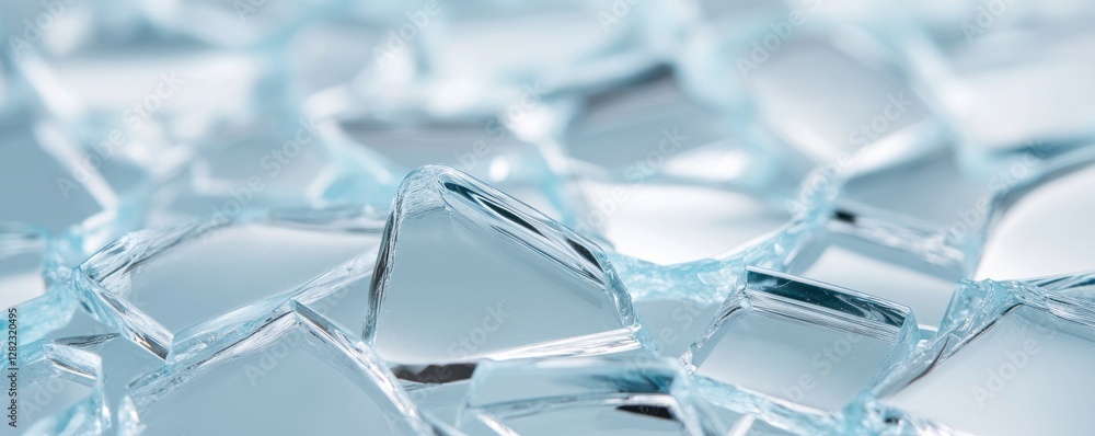Poster shattered glass pieces scattered on a surface creating a unique texture and ample copy space for des