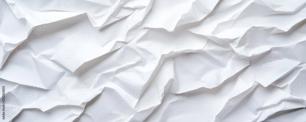 Poster crumpled white paper texture with copy space for design projects and creative applications in minima