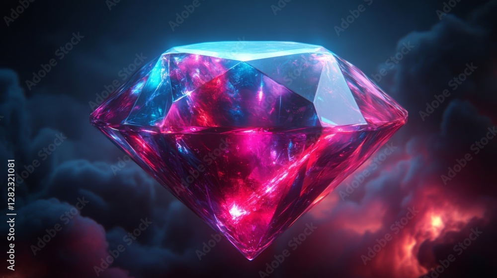 Poster abstract diamond gemstone with galactic color clouds and a soft glowing effect