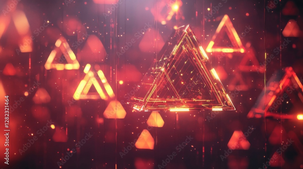 Aufkleber glowing triangles on dark backdrop with geometric pattern and abstract light