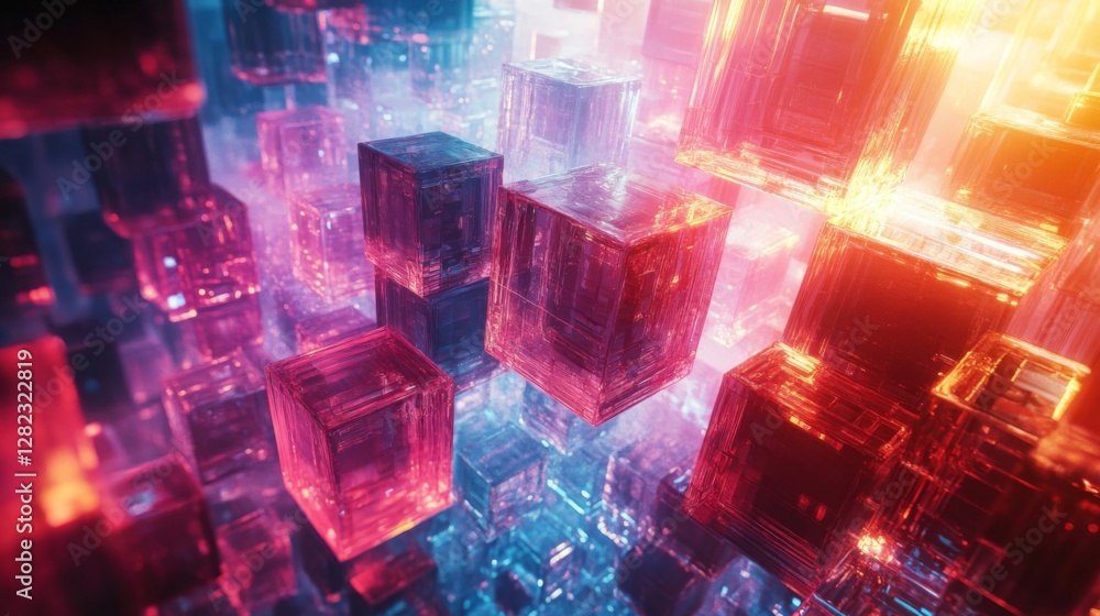 Aufkleber abstract cubes background with geometric pattern in red and blue tones digital art
