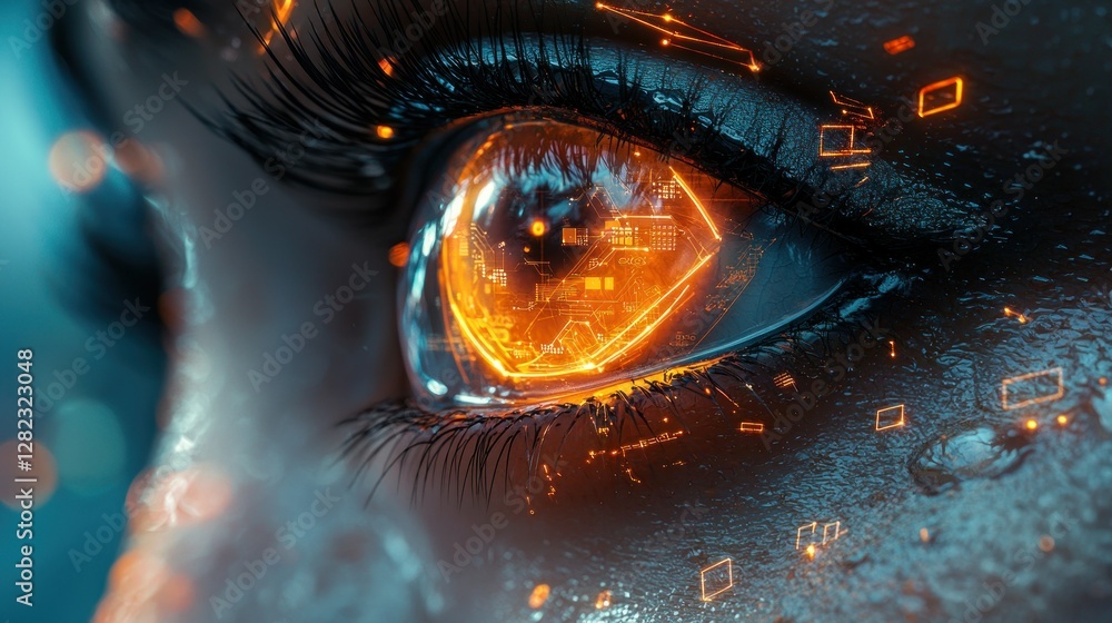 Poster ai eye concept showing digital data inside iris. suitable for technology concepts