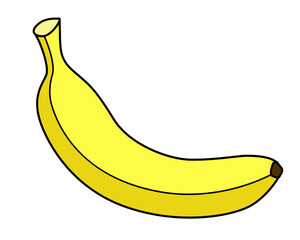 Banana. Bright yellow ripe banana - tropical fruit - vector full color illustration. A juicy healthy fruit - healthy food and vegan. Exotic food.	