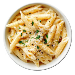 garlic parmesan alfredo penne pasta, isolated on transparent background