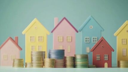 Real estate investment infographic flat design side view property market theme animation colored pastel.
