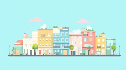Real estate investment infographic flat design side view property market theme animation colored pastel.