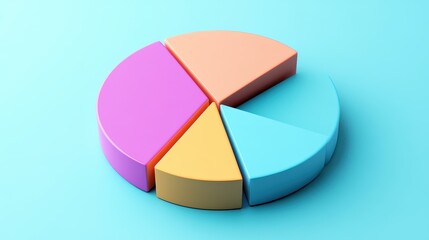 Savings and investment pie chart flat design top view personal finance theme 3D render triadic color scheme.