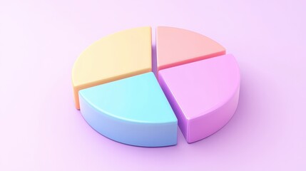 Fototapeta premium Savings and investment pie chart flat design top view personal finance theme 3D render triadic color scheme.