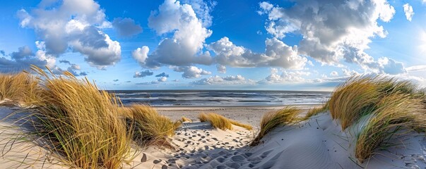 A beach with a body of water and a bunch of grass