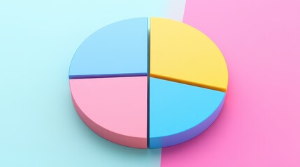 Savings and investment pie chart flat design top view personal finance theme 3D render triadic color scheme.