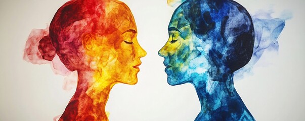 Two woman faces forming yin yang symbol showing duality harmony