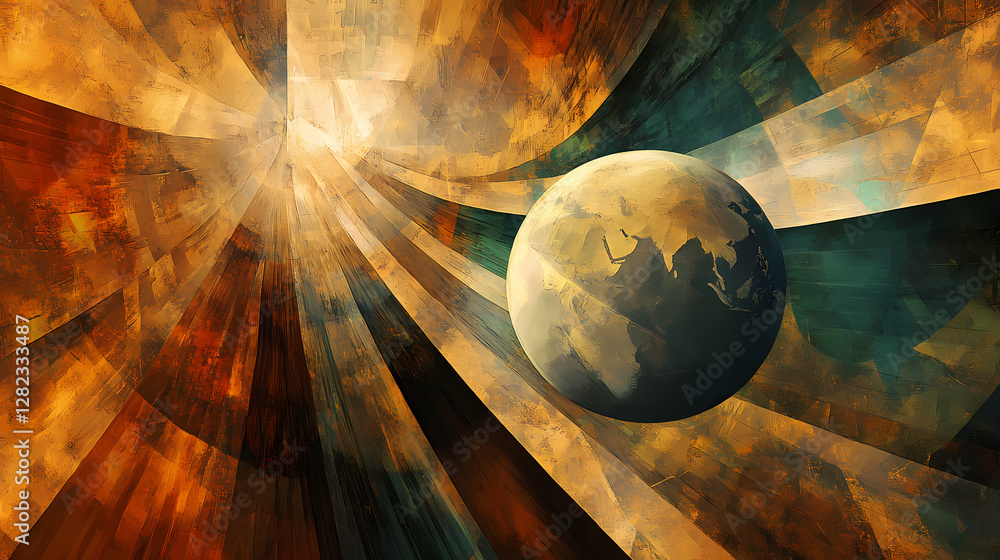 Aufkleber global reach: a captivating artistic representation of the earth, enveloped in a dynamic array of ra
