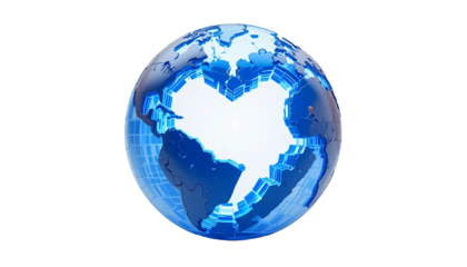 Modern Blue Globe on White Background PNG, Transparent Earth Illustration for Global Concepts, Business Designs, and International Themes
