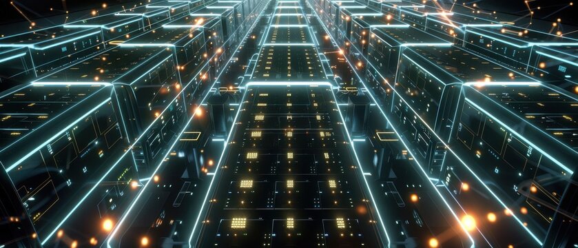 Infinite interconnected storage nodes glow with data paths minimalist tech aesthetic.