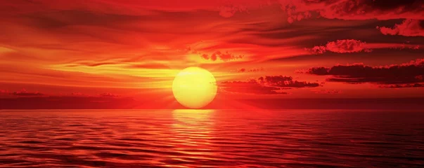Selbstklebende Fototapeten A red sun is in the sky over the ocean © Studicon
