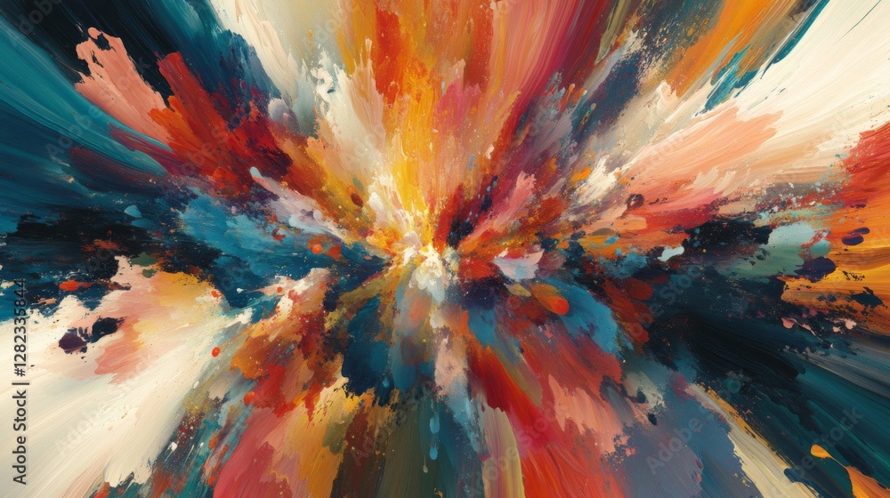 Poster vibrant abstract explosion of color with splatter effect and acrylic texture
