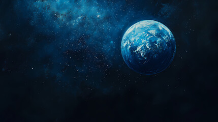 Obraz premium Cosmic Blue Planet: A solitary blue planet floats majestically in the vast expanse of a star-studded galaxy, embodying the mystery and wonder of the universe.