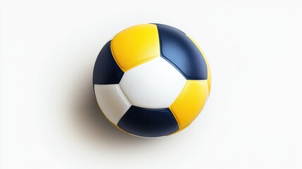 Fototapeta premium Official volleyball ball, classic blue, yellow, and white design, isolated on a transparent background, top view.