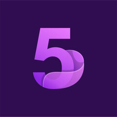MODERN PURPLE NUMBER FIVE DESIGN VECTOR