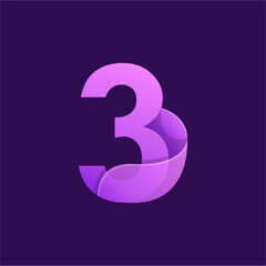 MODERN PURPLE NUMBER THREE DESIGN VECTOR
