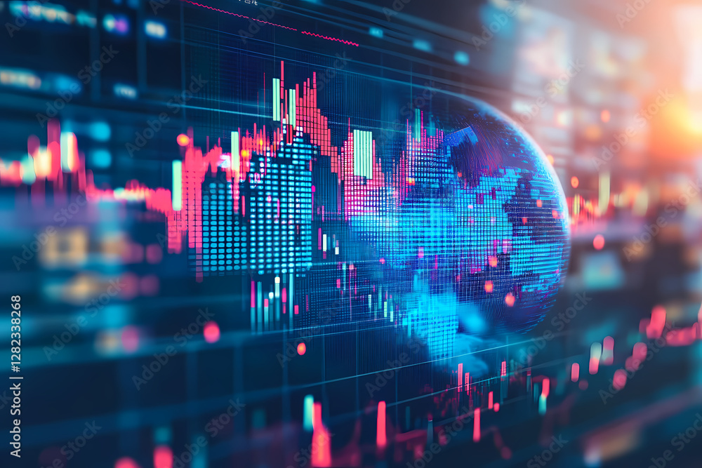 Poster global finance: a captivating image of financial charts superimposed on a globe, symbolizing the int