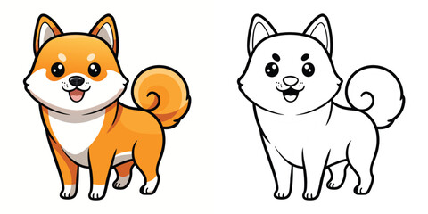 Cute Puppy Shiba Inu Dog Coloring Page For Kids. Outline Shiba Inu Dog. Animal Coloring Worksheet For Preschool. Shiba Inu Cartoon Isolated Vector Illustration