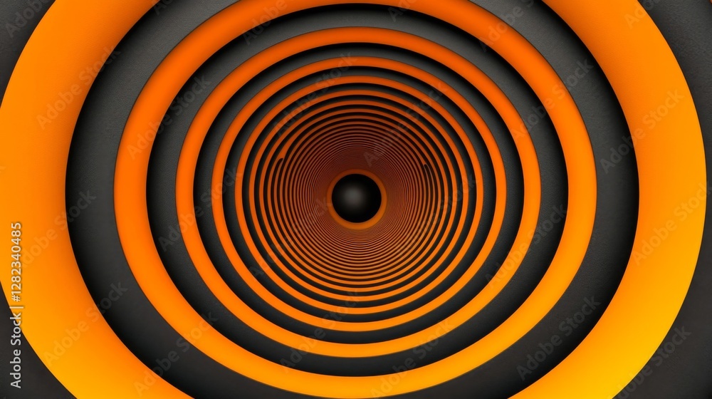 Poster abstract concentric orange circles tunnel with geometric texture and black background