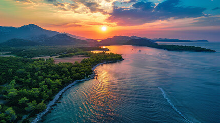 Aerial View of a Sunset Over the Endless Sea