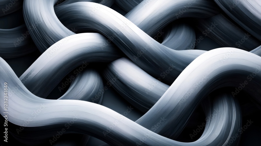 Poster abstract metallic chain links interwoven on dark gray background macro detail