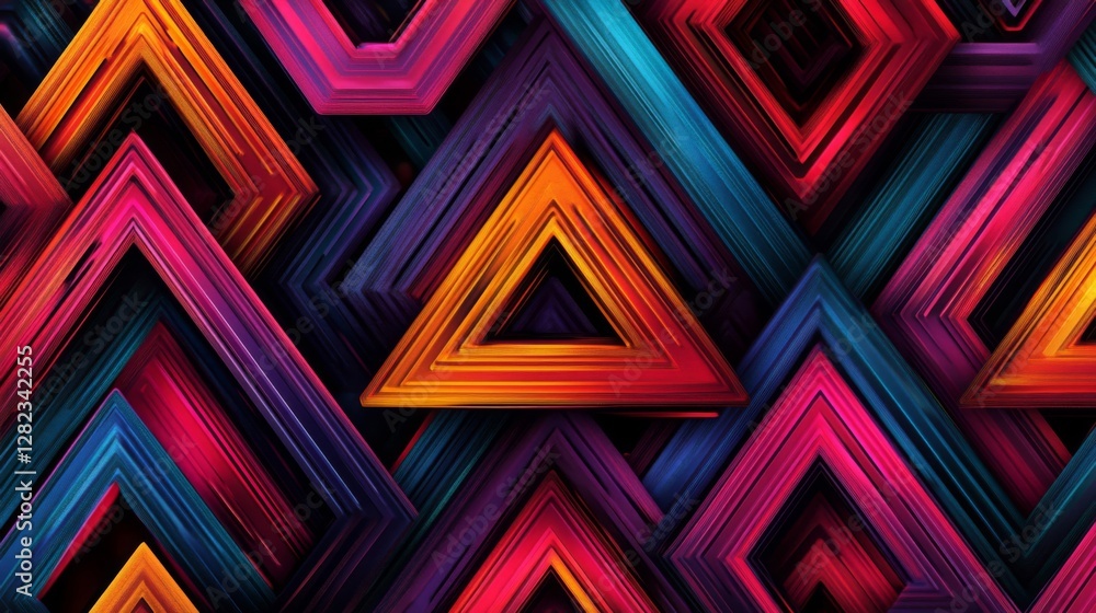 Poster vibrant abstract geometric triangle pattern with intricate lines and colorful details