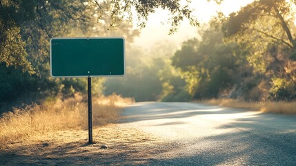 An Inviting Empty Green Street Sign on a Peaceful Sunlit Road