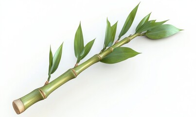 Fototapeta premium A vibrant bamboo branch with lush green leaves, set against a clean white background, ideal for nature-themed projects