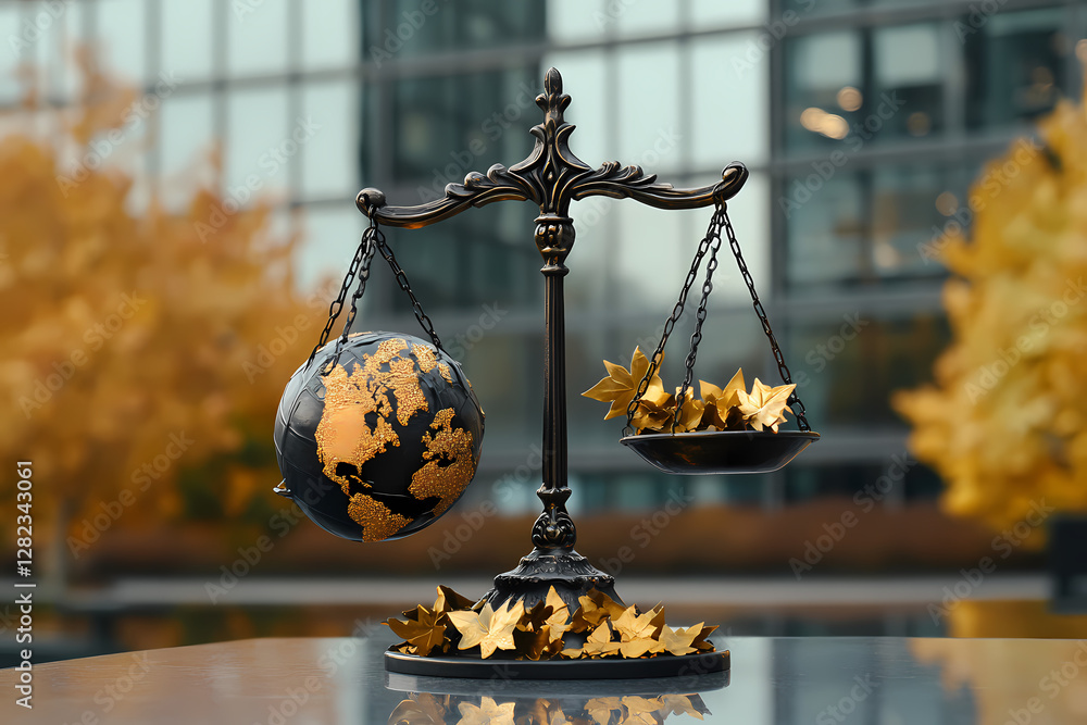 Poster balancing the world: a conceptual image showcasing the intricate relationship between the globe and 
