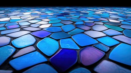Fototapeta premium Abstract blue mosaic floor, dark background, design texture