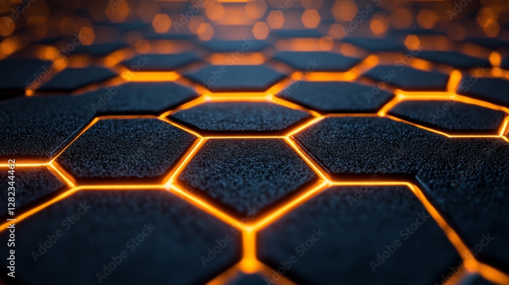 Aufkleber abstract dark hexagon background with orange glowing lines and geometric pattern